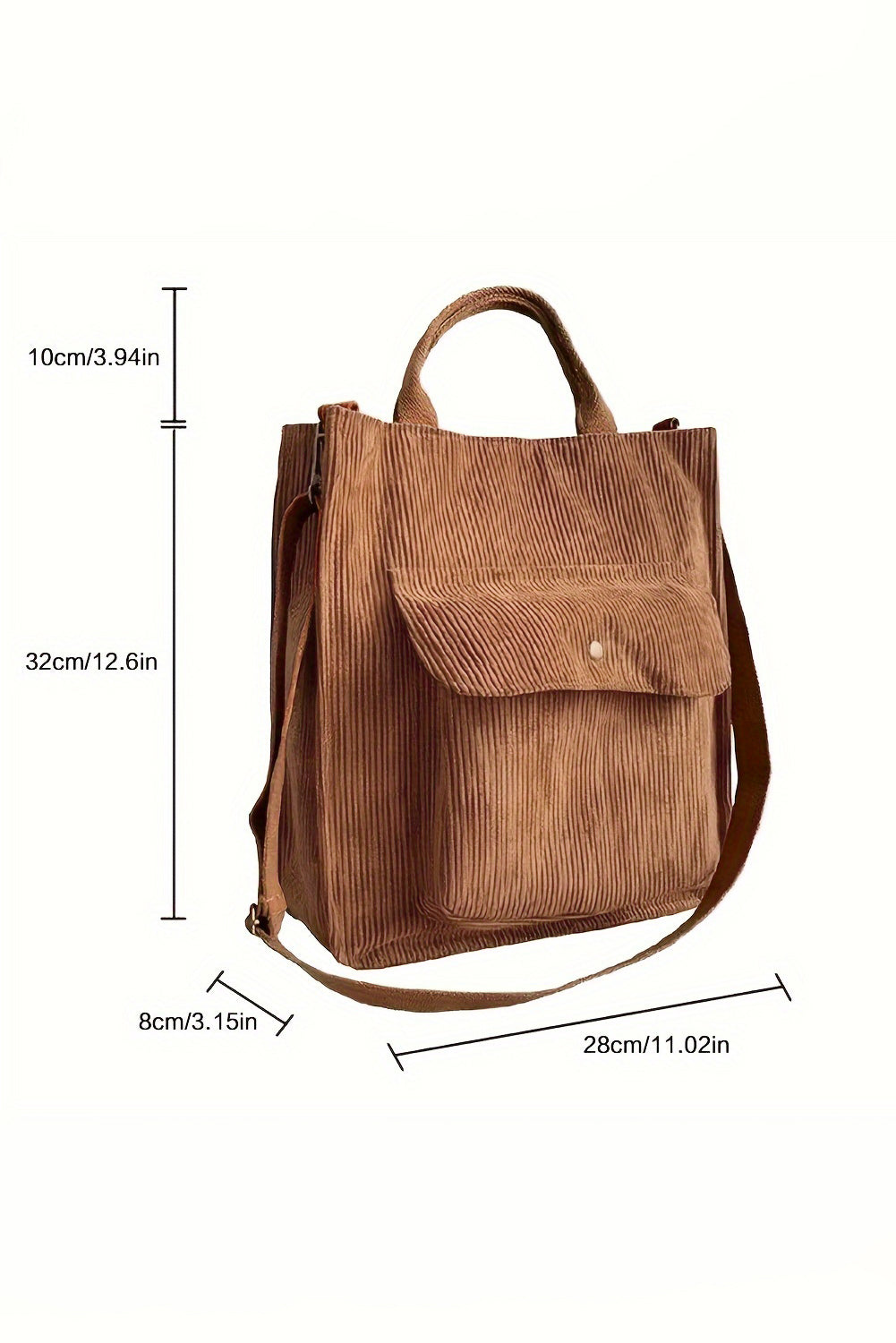 Chestnut Detachable Shoulder Strap Large Corduroy Bag