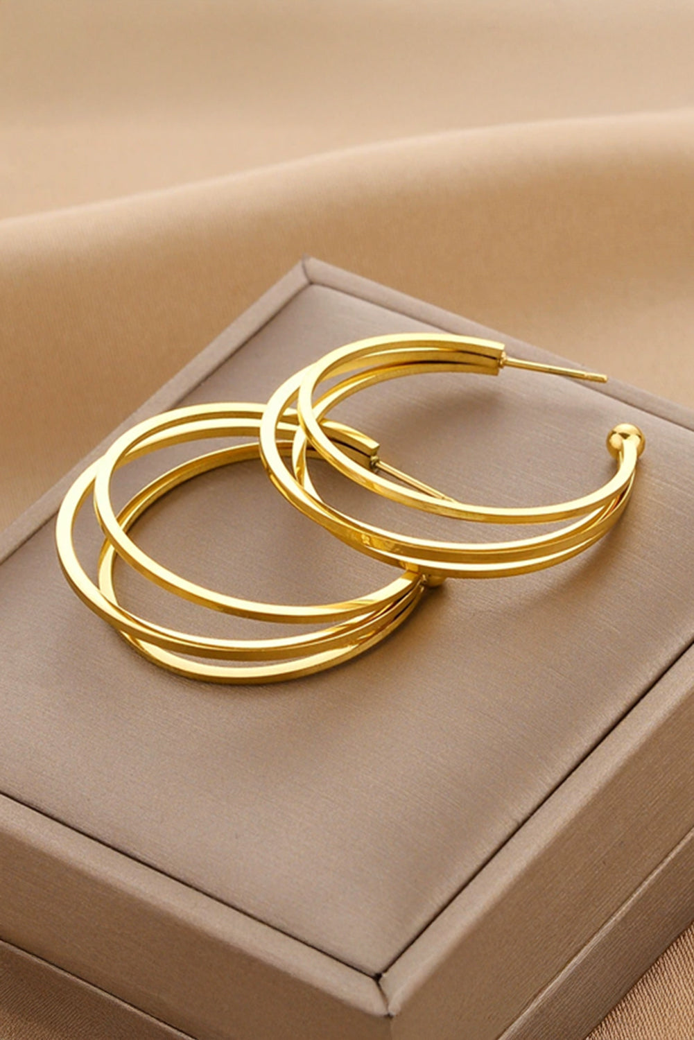Gold Minimalist Plated Alloy Triple Hoop Earrings