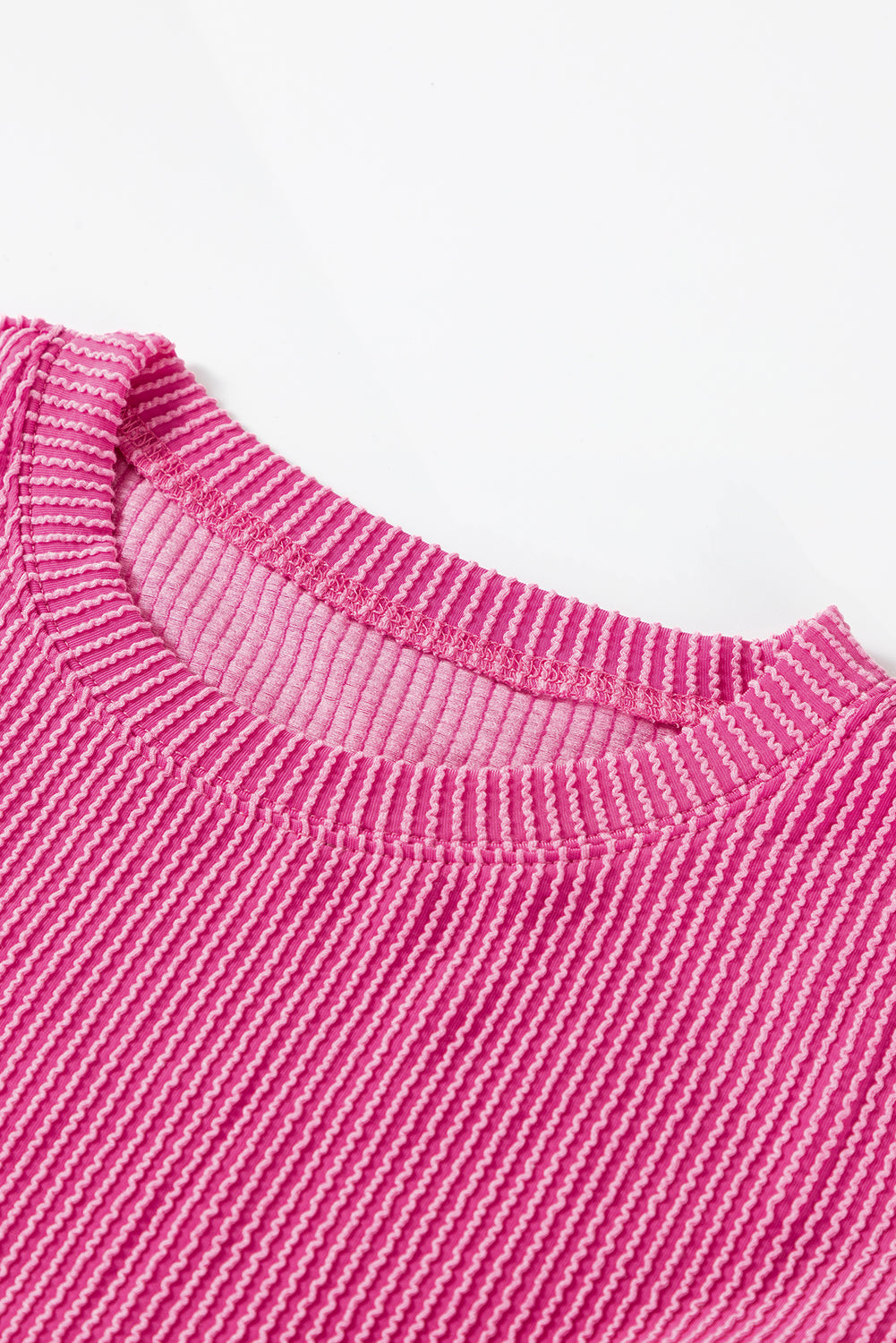 Strawberry Pink Corded Textured Long Sleeve Top and Shorts Set