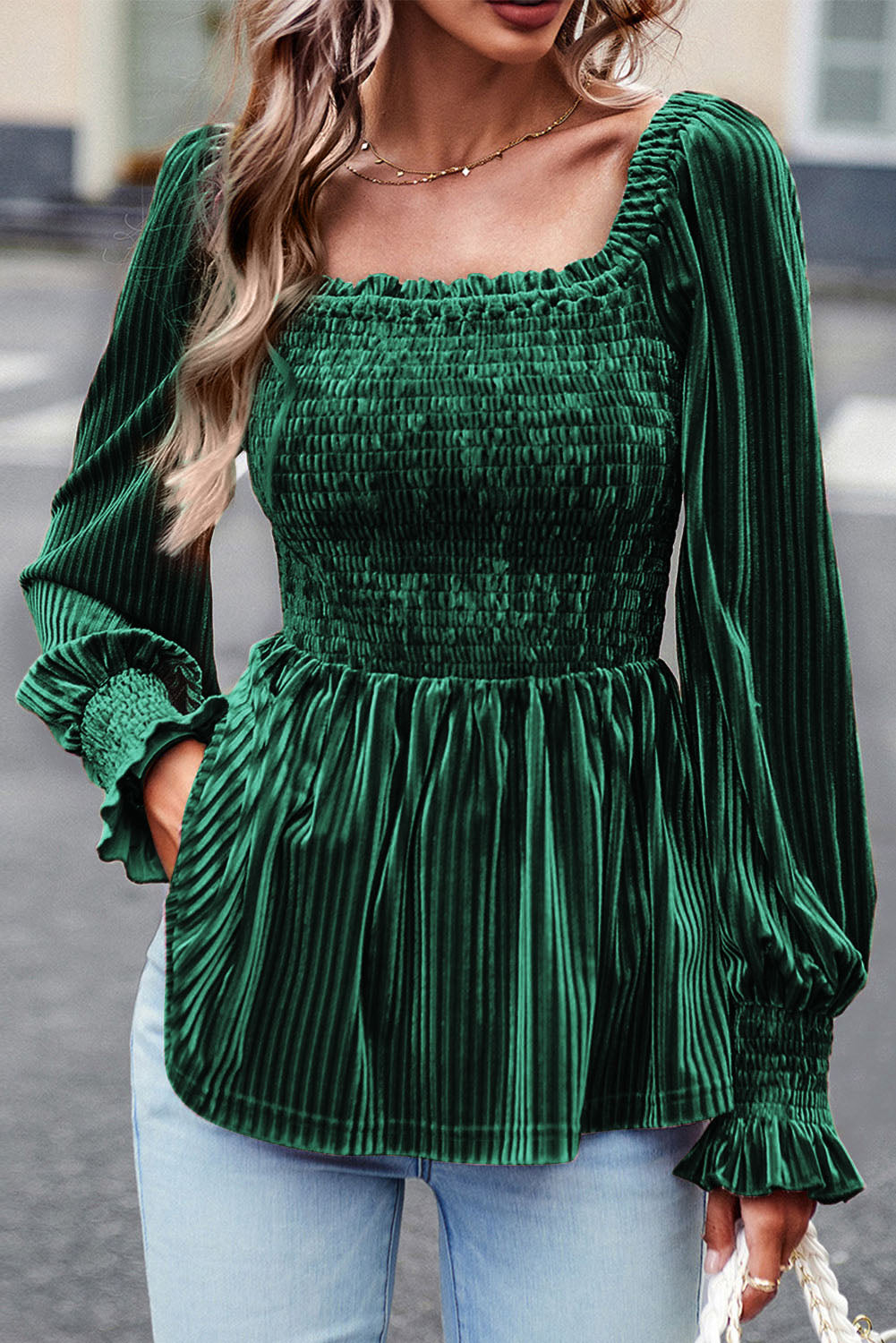 Red Tie Back Square Neck Velvet Babydoll Dress