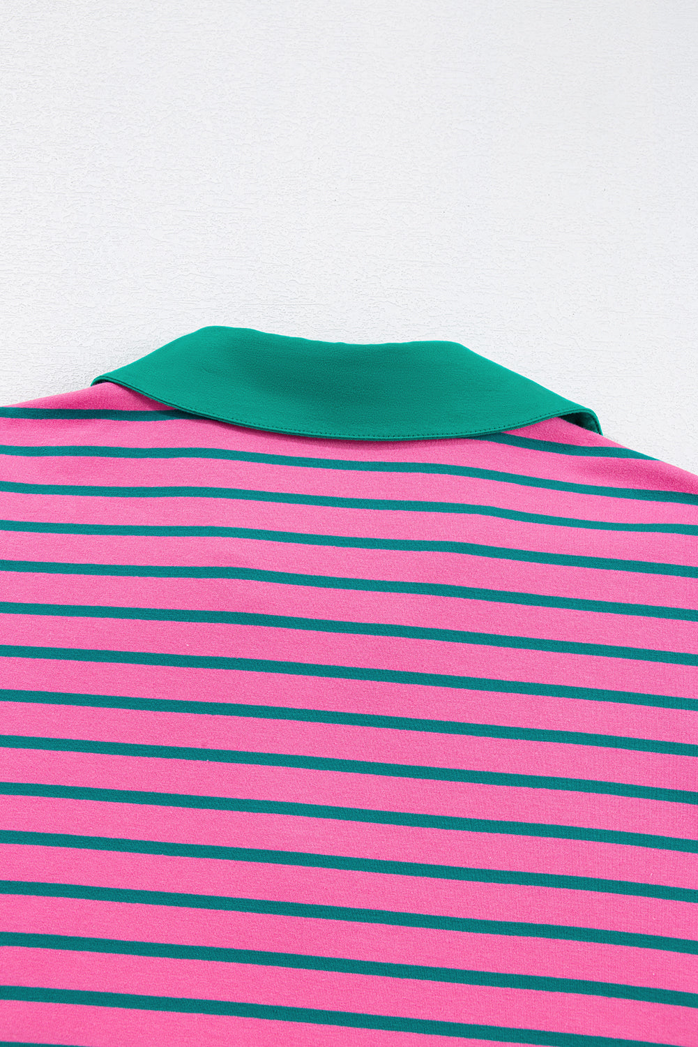 Pink Stripe Collared V Neck Puff Sleeve T Shirt Dress