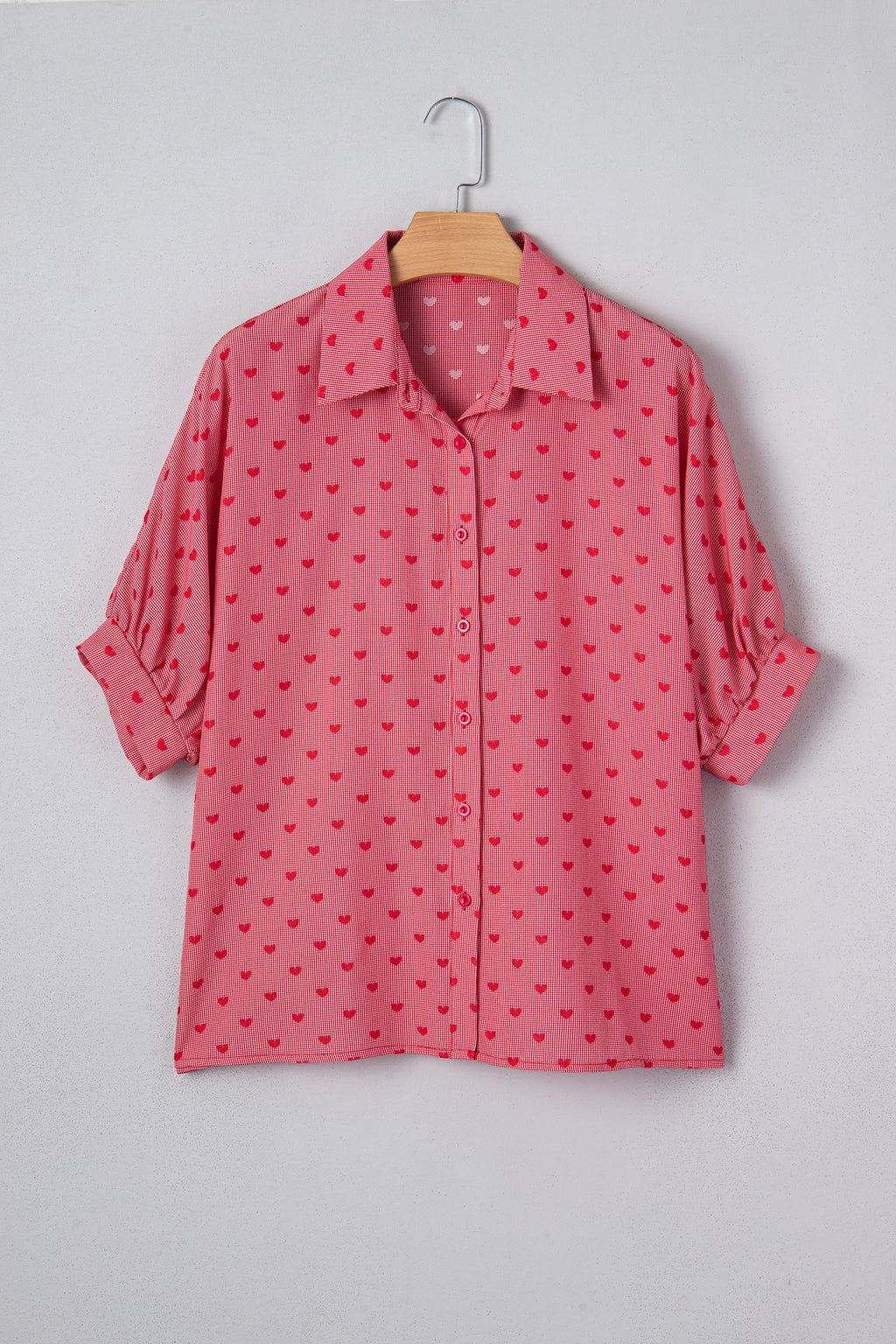 Red Heart Shape Print Half Sleeve Loose Valentine Shirt