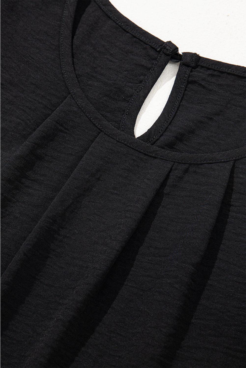 Black Flounce Sleeve Pleated Textured Blouse