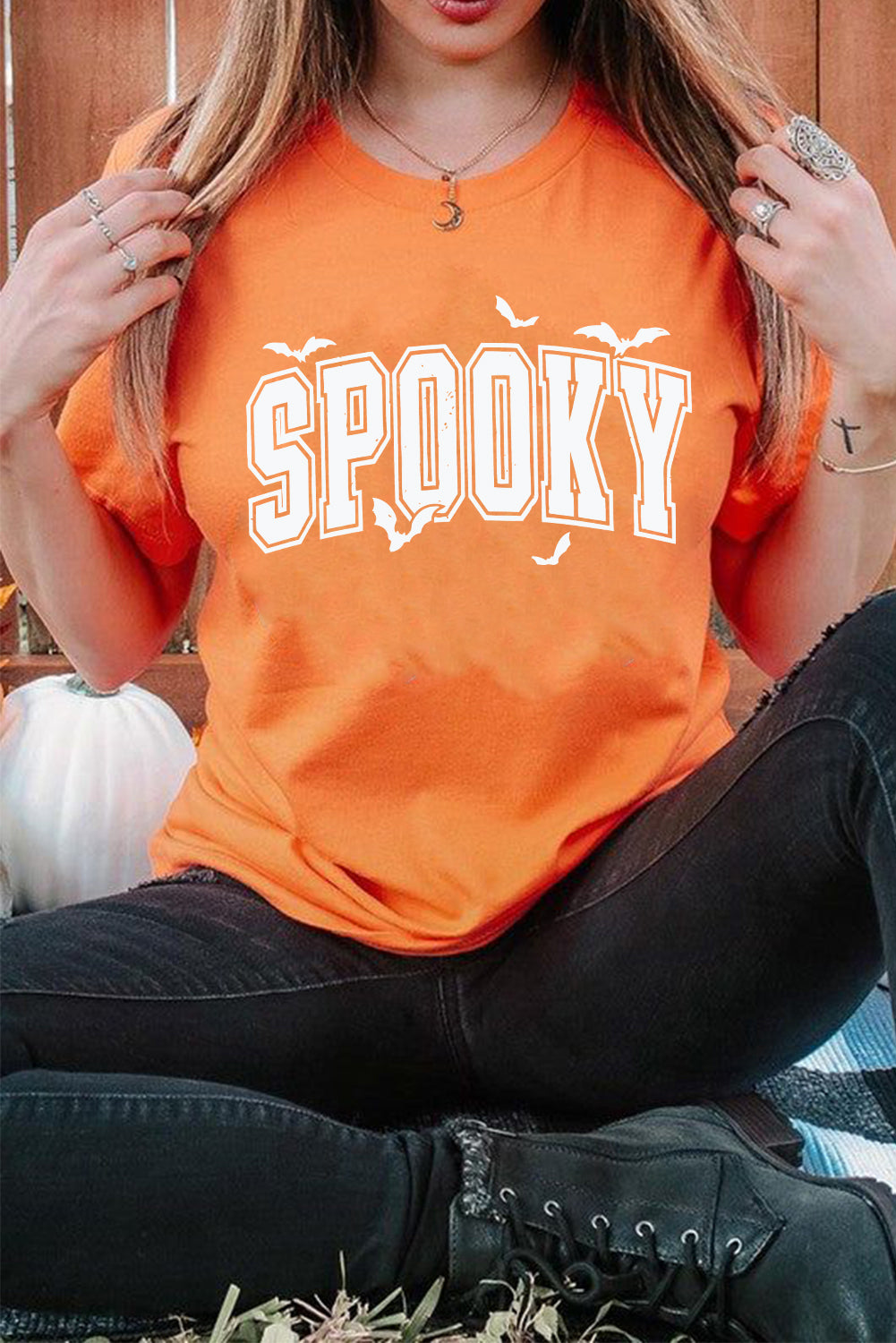 Orange SPOOKY Bats Halloween Graphic T Shirt