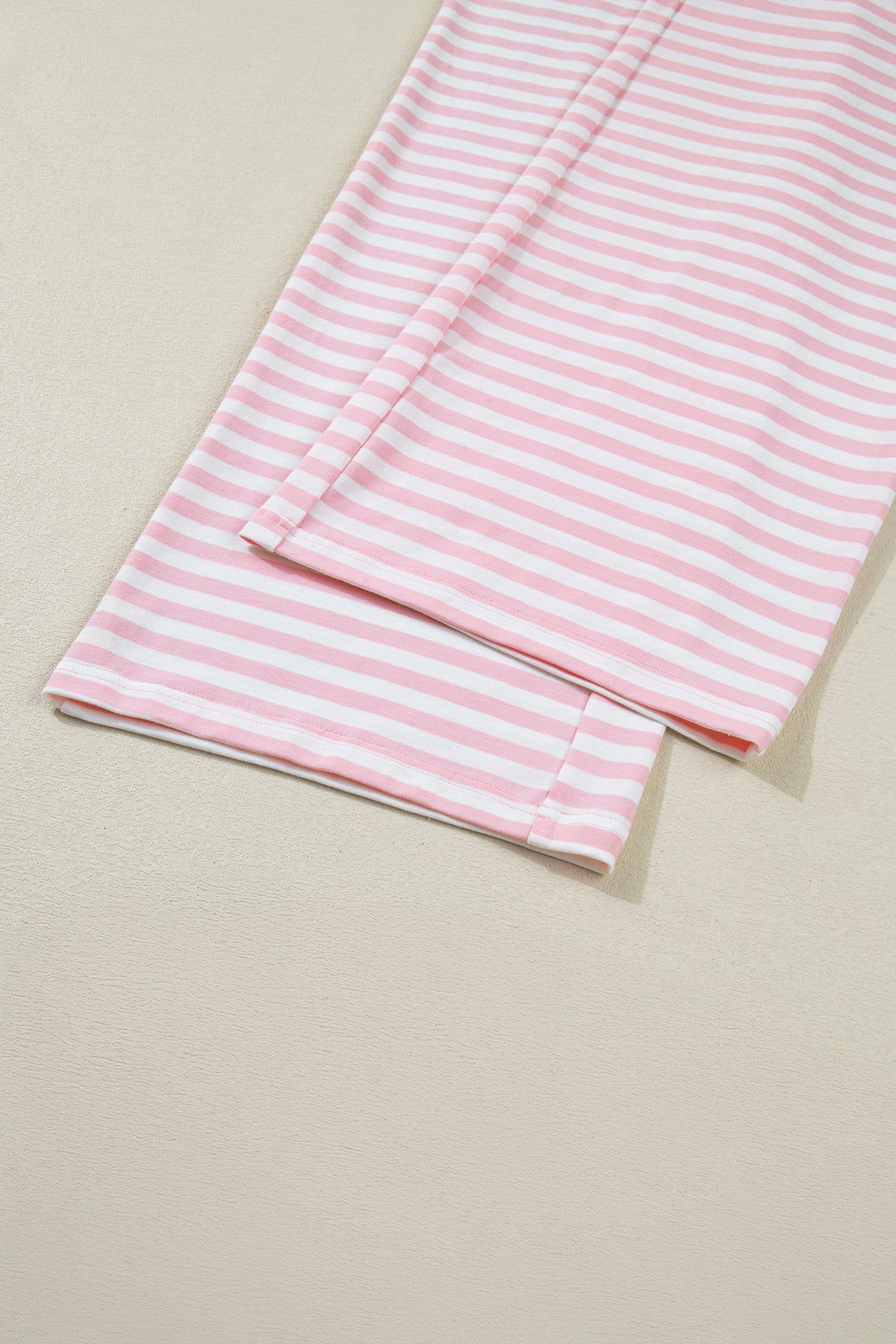 Rose Stripe Drop Shoulder Round Neck Top and Buttoned Straight Pants Two Piece Set