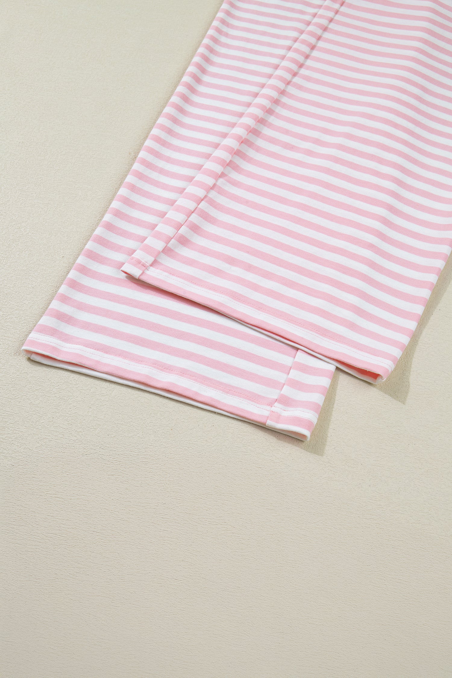 Rose Stripe Drop Shoulder Round Neck Top and Buttoned Straight Pants Two Piece Set