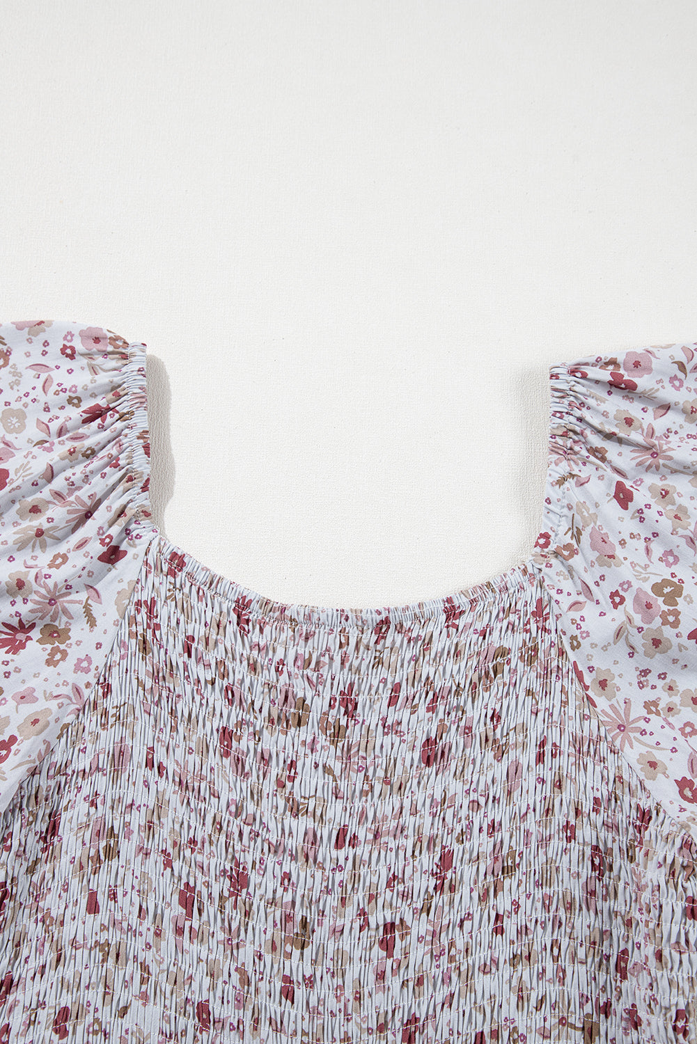 White Smocked Short Sleeve Wide Leg Floral Print Jumpsuit