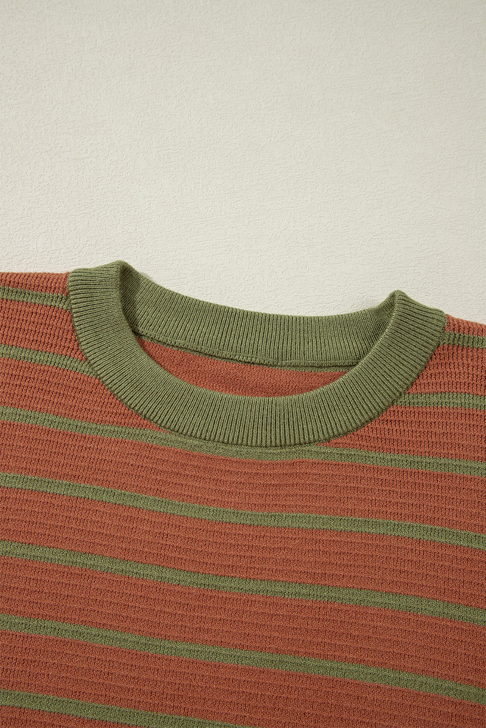 Orange Stripe Trimmed Round Neck Drop Shoulder Loose Sweater