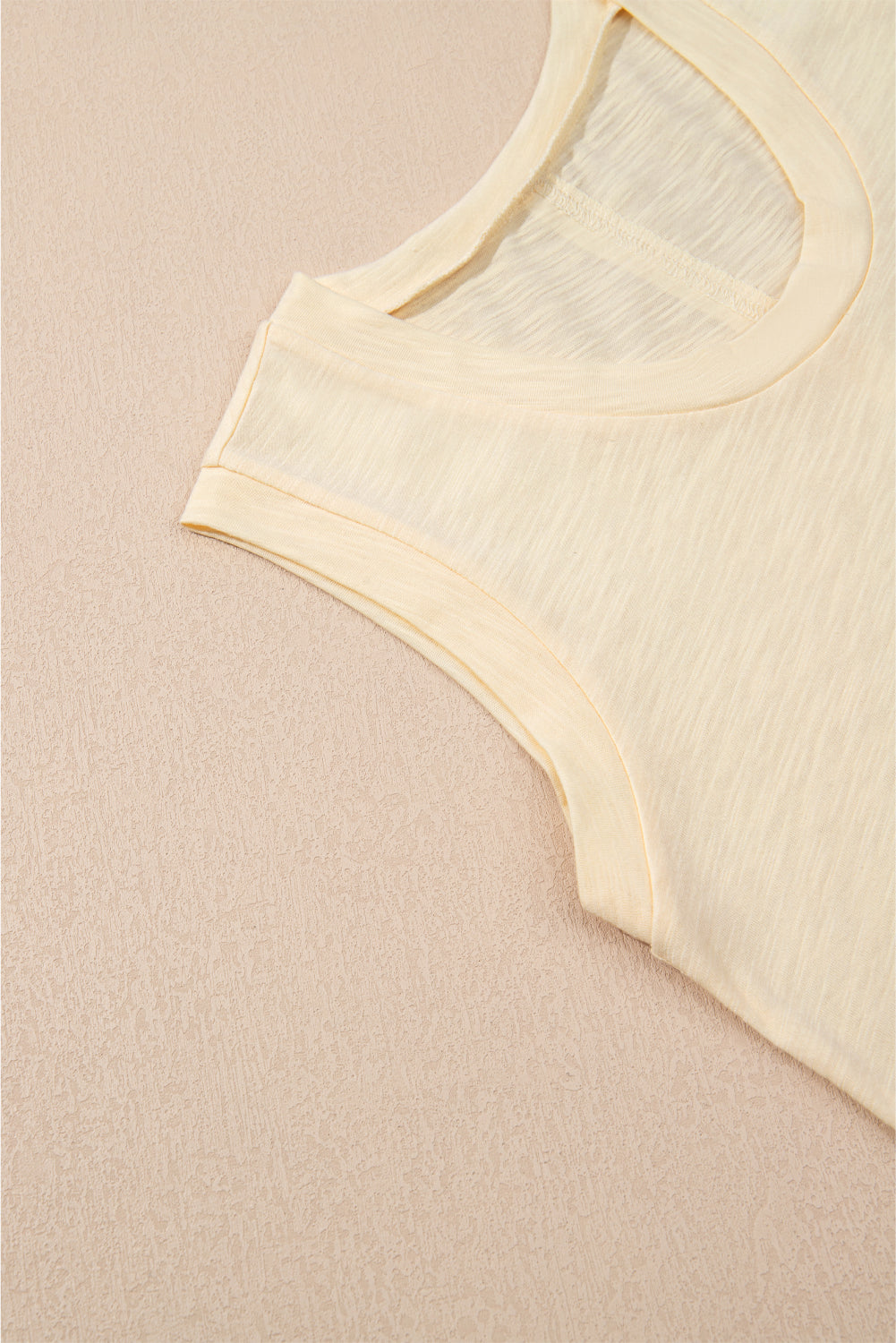 Beige Solid Color Tank Top and Smocked Waist Pants Set
