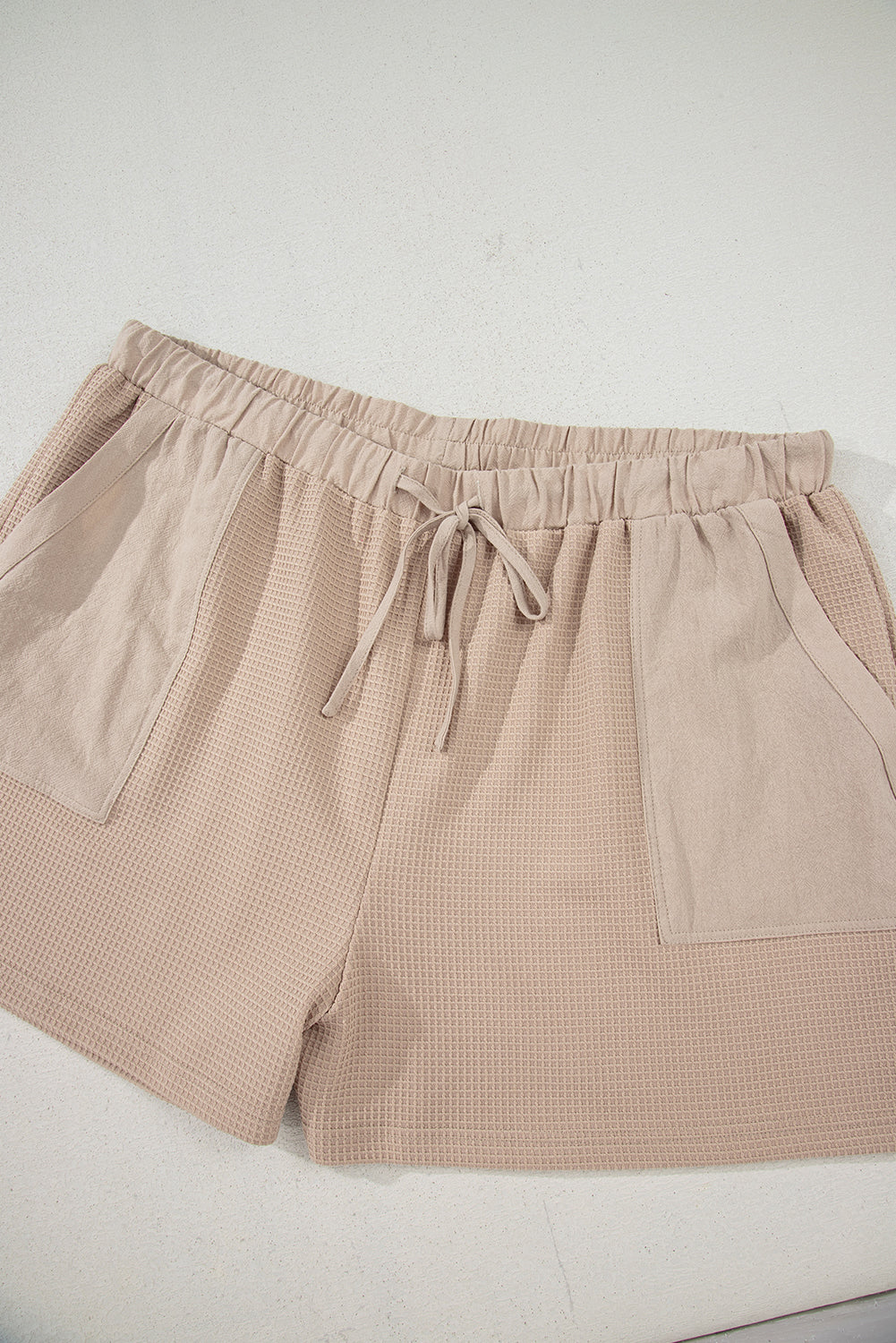 Parchment Waffle Short Sleeve Henley Top Drawstring Shorts Plus Size Set