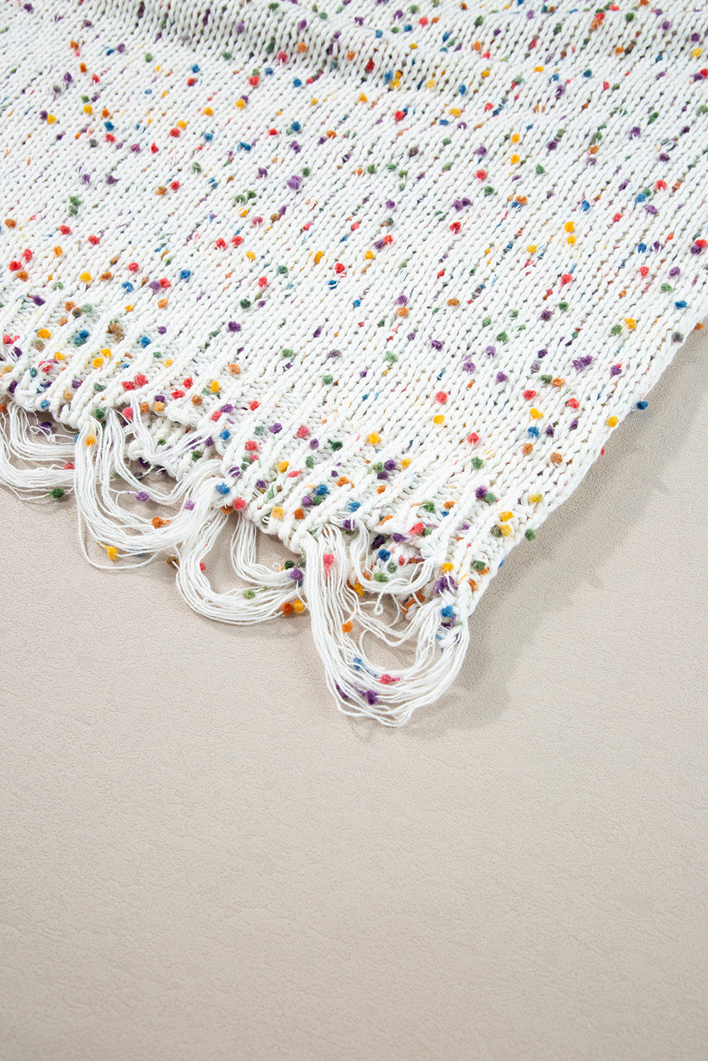 White Confetti Rib Knit Long Sleeve Cardigan