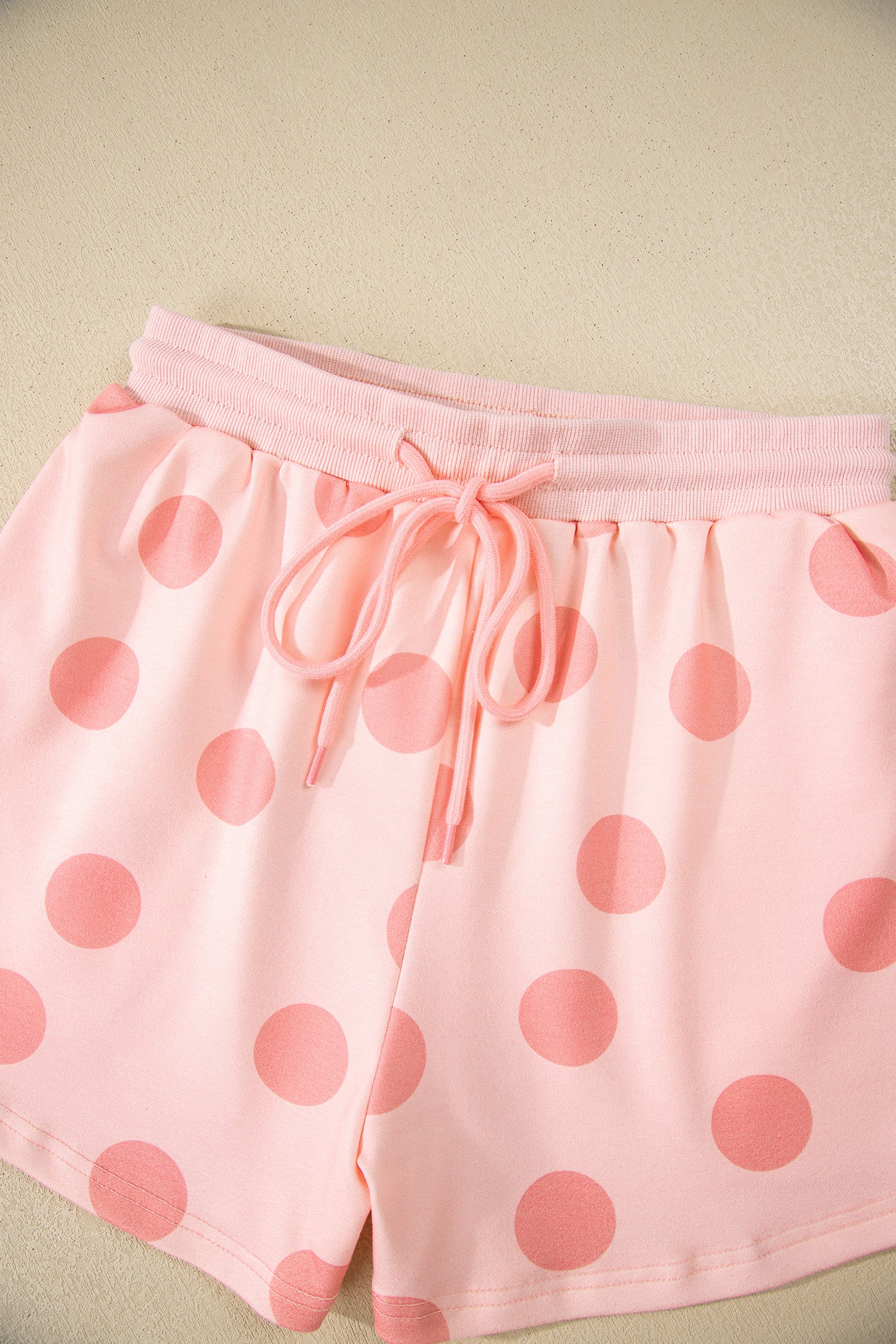 Beige Polka Dot Print Drop Shoulder Pullover Drawstring Jogger Pant Set