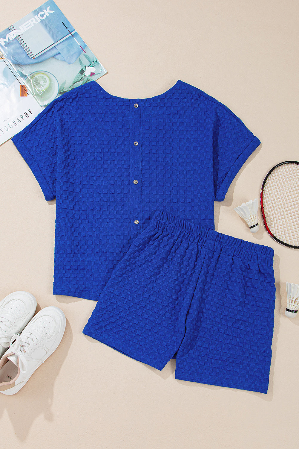 Sky Blue Flag Pattern Sequined Bows Donuts Loose 2pcs Shorts Set