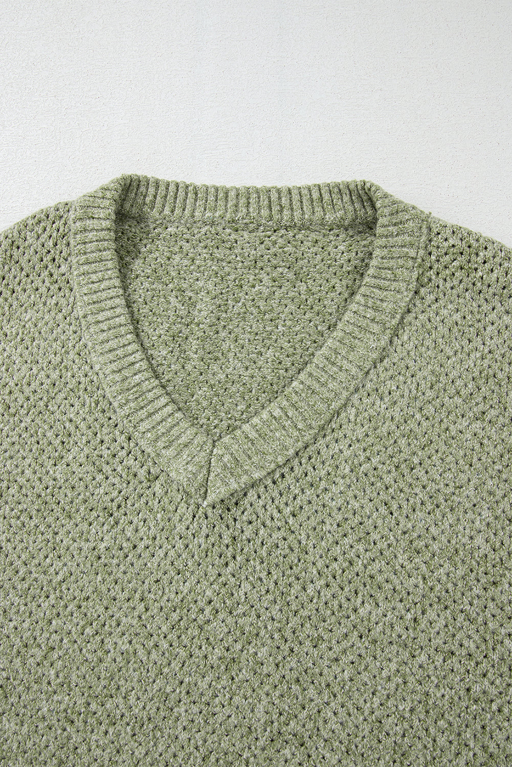 Parchment Loose Eyelet V Neck Drop Shoulder Sweater