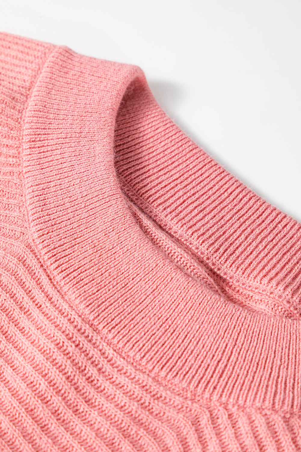Light Pink Ribbed Knit Half Sleeve Plus Size Poncho Style Sweater