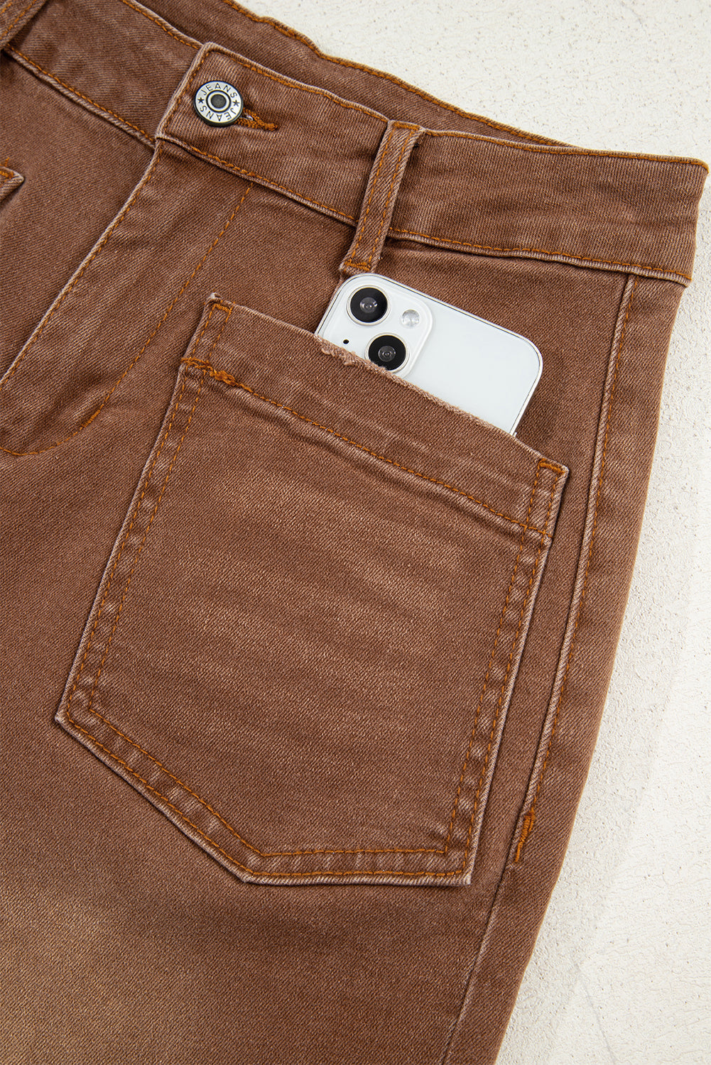Brown Mimimalist Patch Pocket Womens Shift Jeans