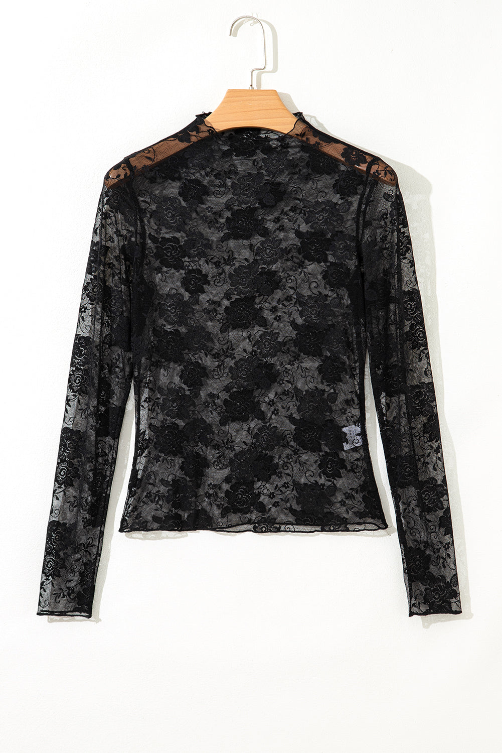 Black Floral Lace Mesh Short Sleeve Sheer Top