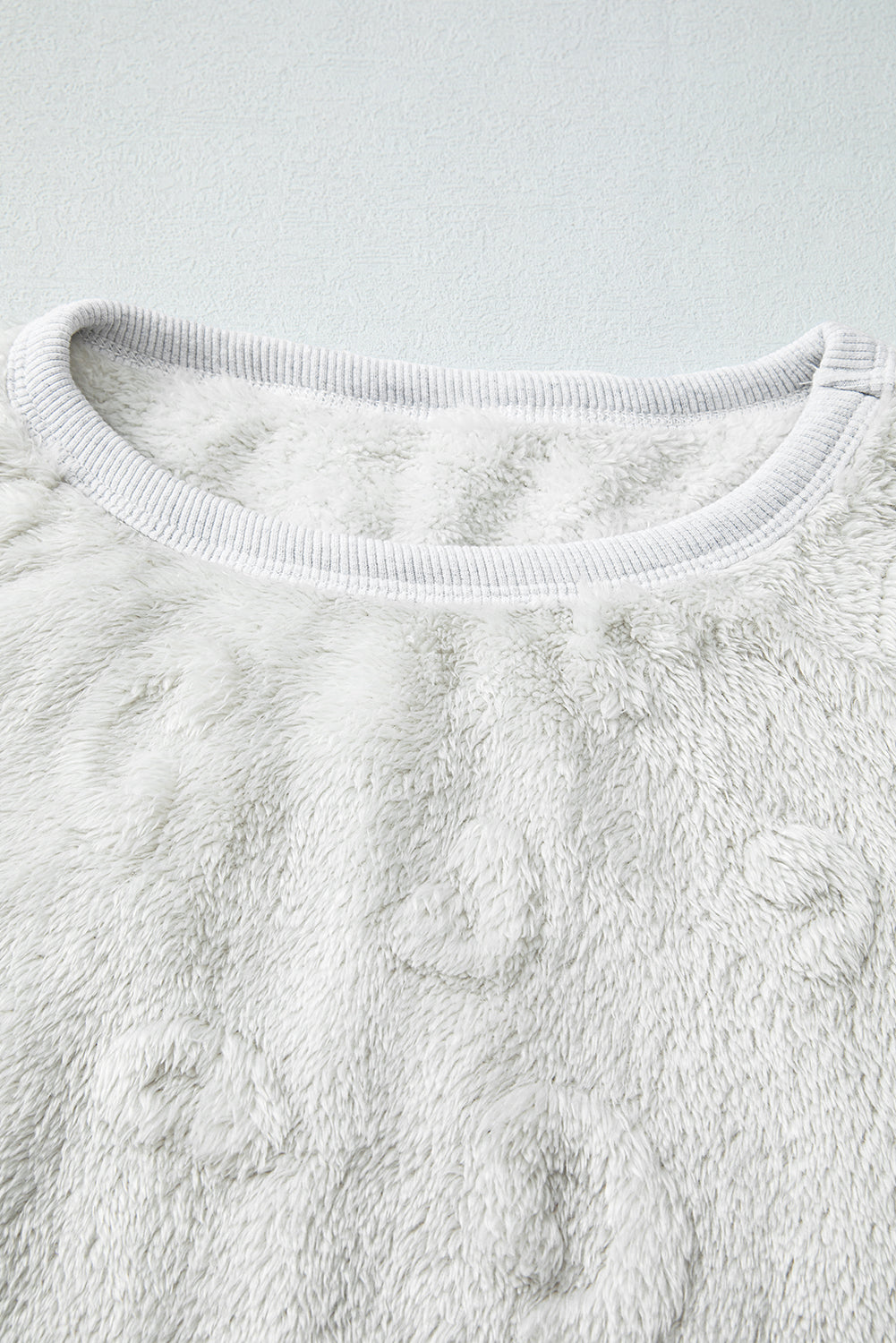Light Grey Textured Leopard Fleece Loose Two Piece Lounge Set
