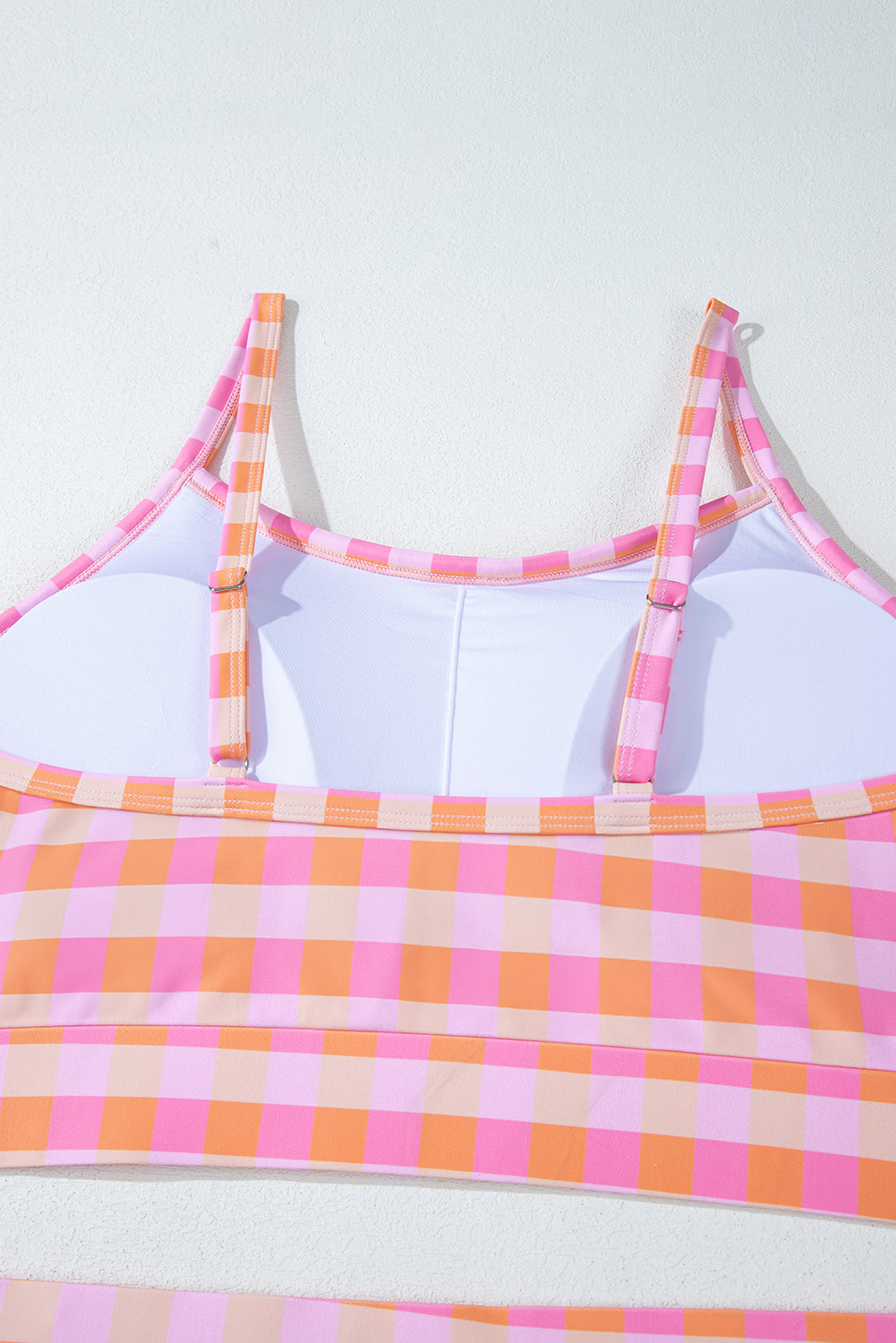 Pink Plus Size Plaid Print High Waist Bikini Set