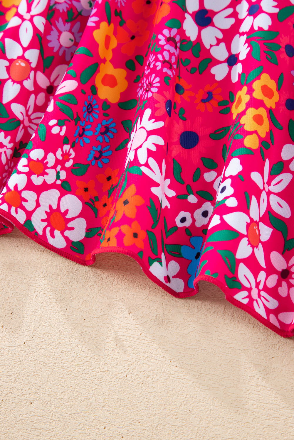 Red Floral Print Ricrac Trim Spaghetti Strap One Piece Swim Dress