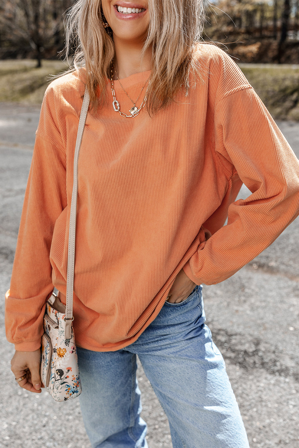 Grass Green Ribbed Corded Oversized Sweatshirt