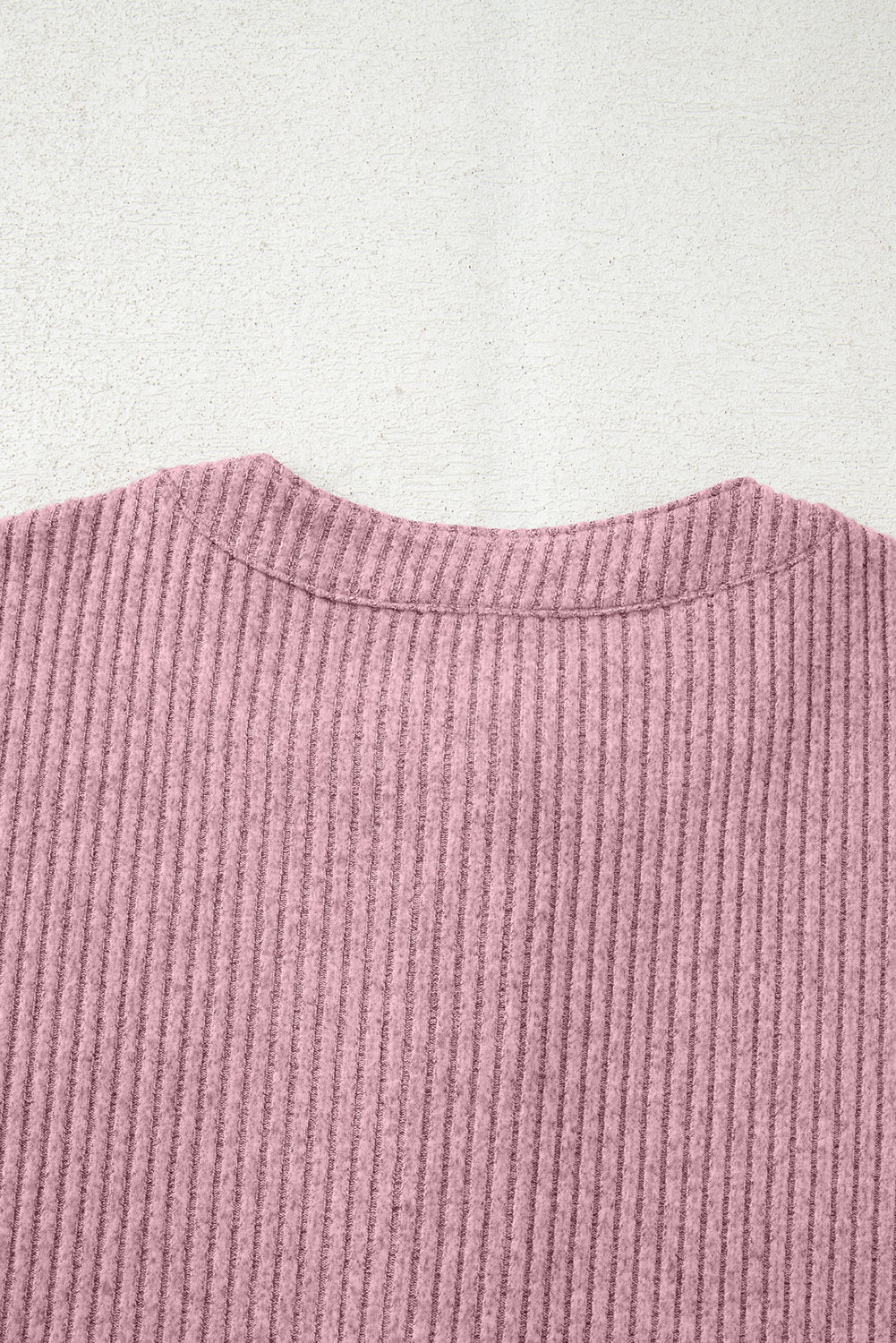 Simply Taupe Plus Size Ribbed Knit Kangaroo Pocket Henley Long Sleeve Top