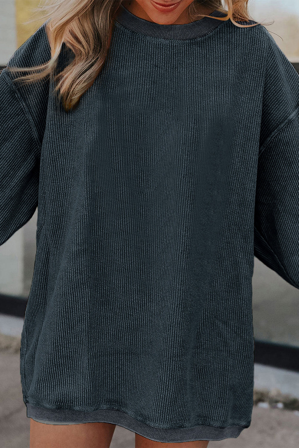 Grass Green Ribbed Corded Oversized Sweatshirt