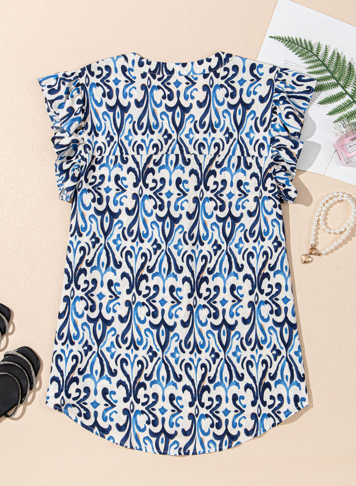 Sky Blue Boho Print Smocked High Waist Maxi Dress