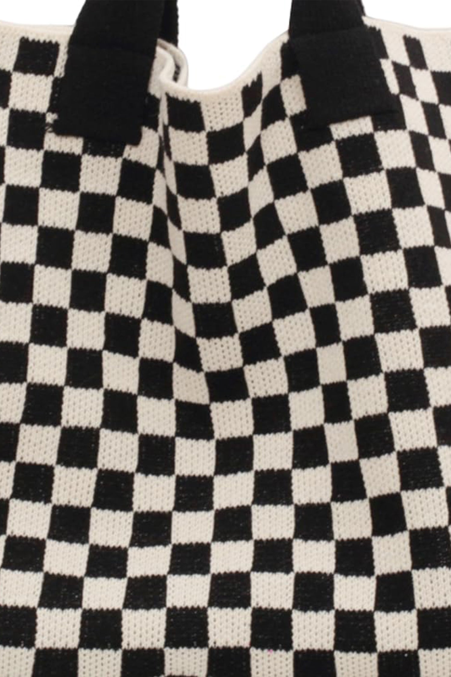 Color black Checkered Knit Eco-Friendly Tote Bag