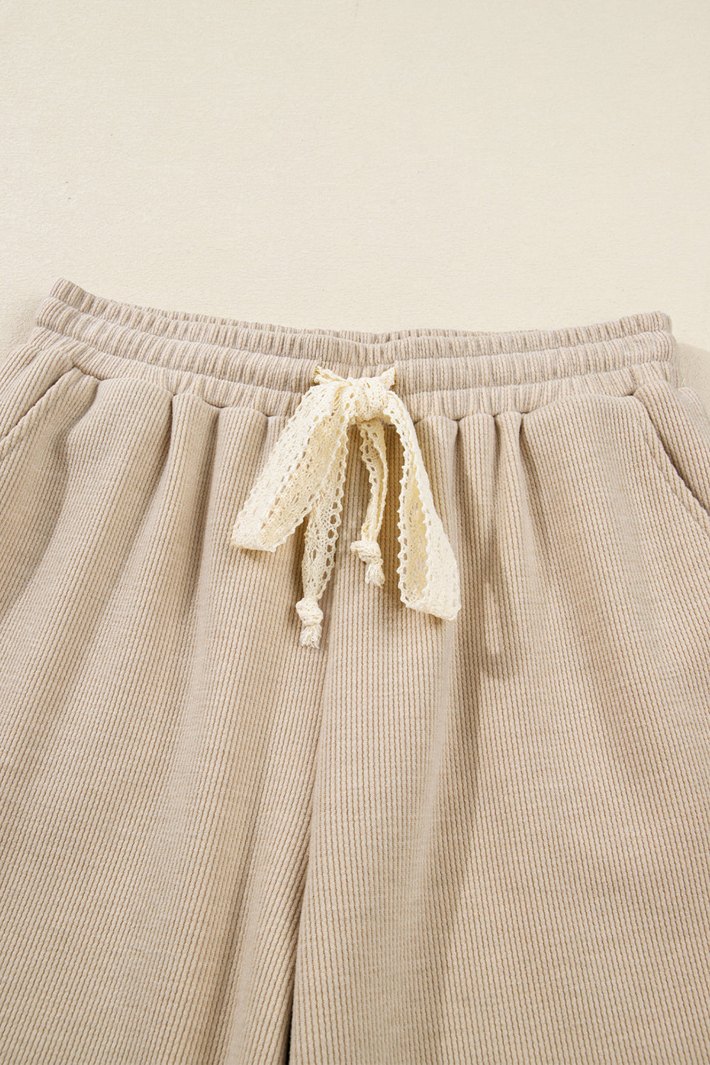 Gray Morn Corduroy Leopard Drawstring High Waist Trousers