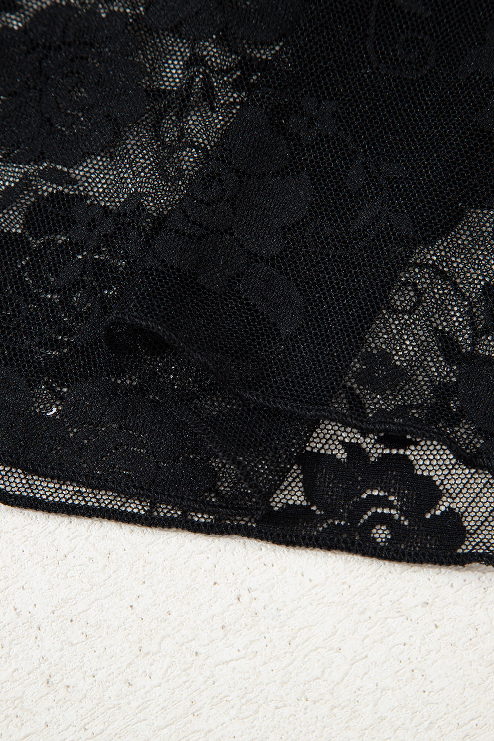 Black Floral Lace Mesh Short Sleeve Sheer Top