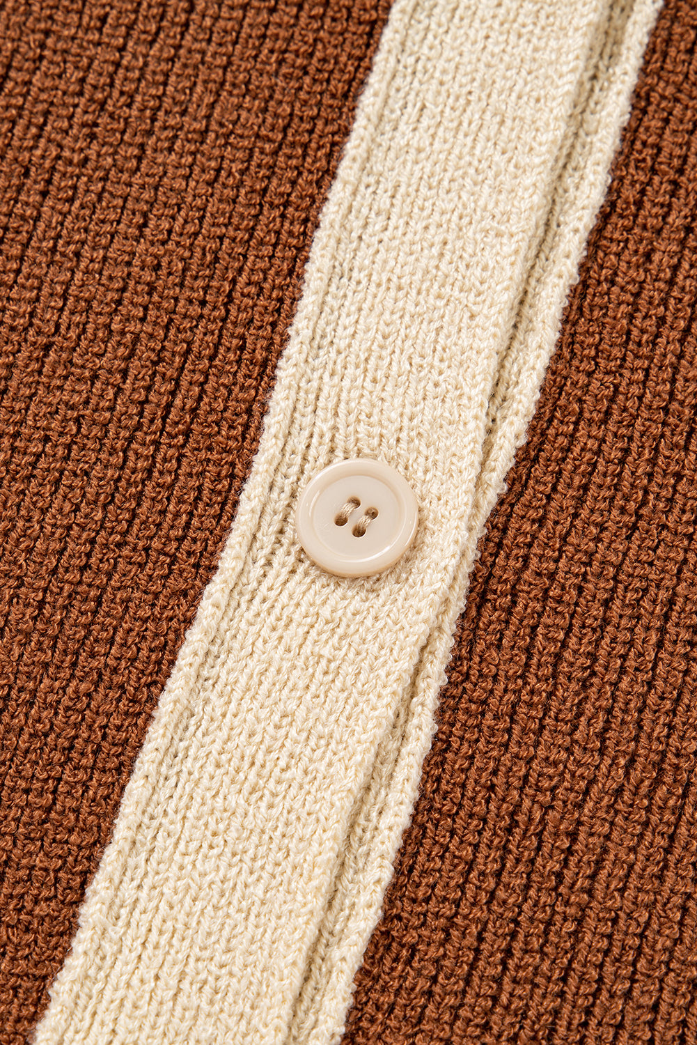 Chestnut Contrast Knit V Neckline Short Cardigan