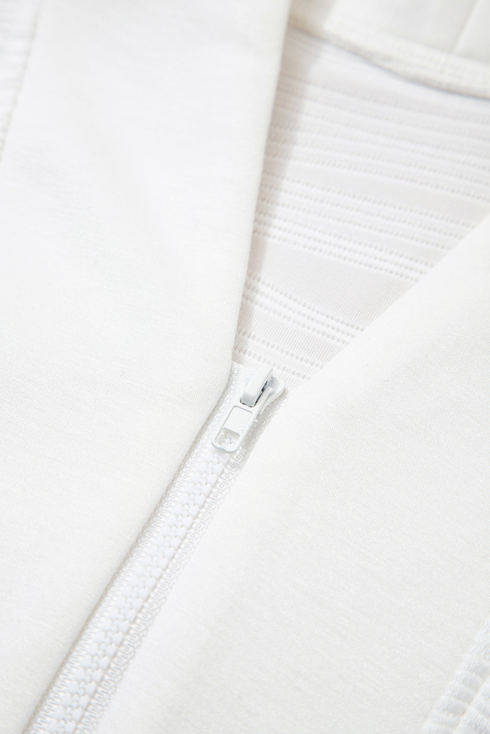 Parchment Solid Color Textured Zip V Neck Pullover Sweatshirt