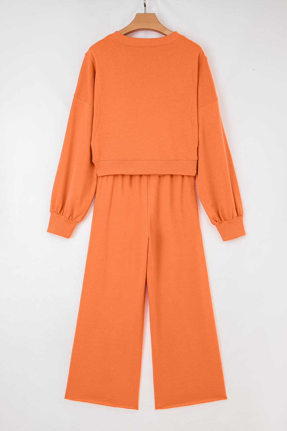 Bright Green Drop Shoulder Puff Sleeve Crop Pullover Drawstring Wide Leg Pants Set
