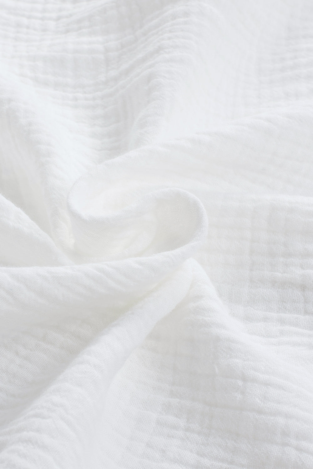 White Textured Cotton Gauze Single Chest Pocket 3 4 Sleeve Oversize Shirt