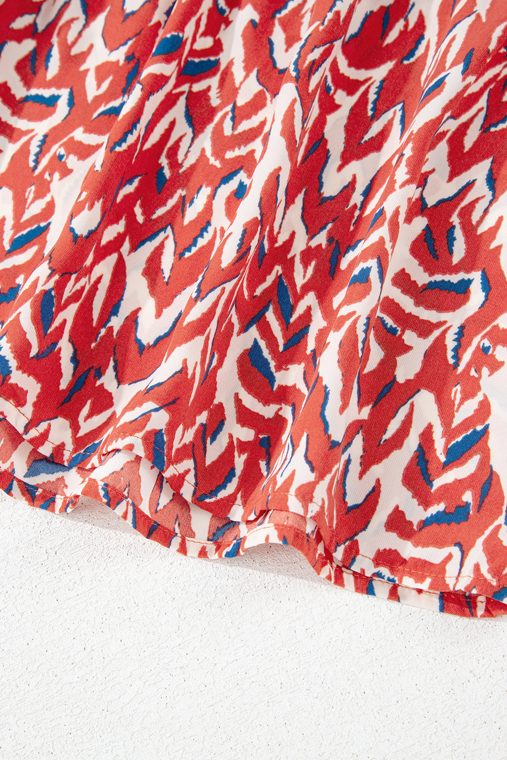 Orange Abstract Print V Neck Pleated High Waist Midi Dress