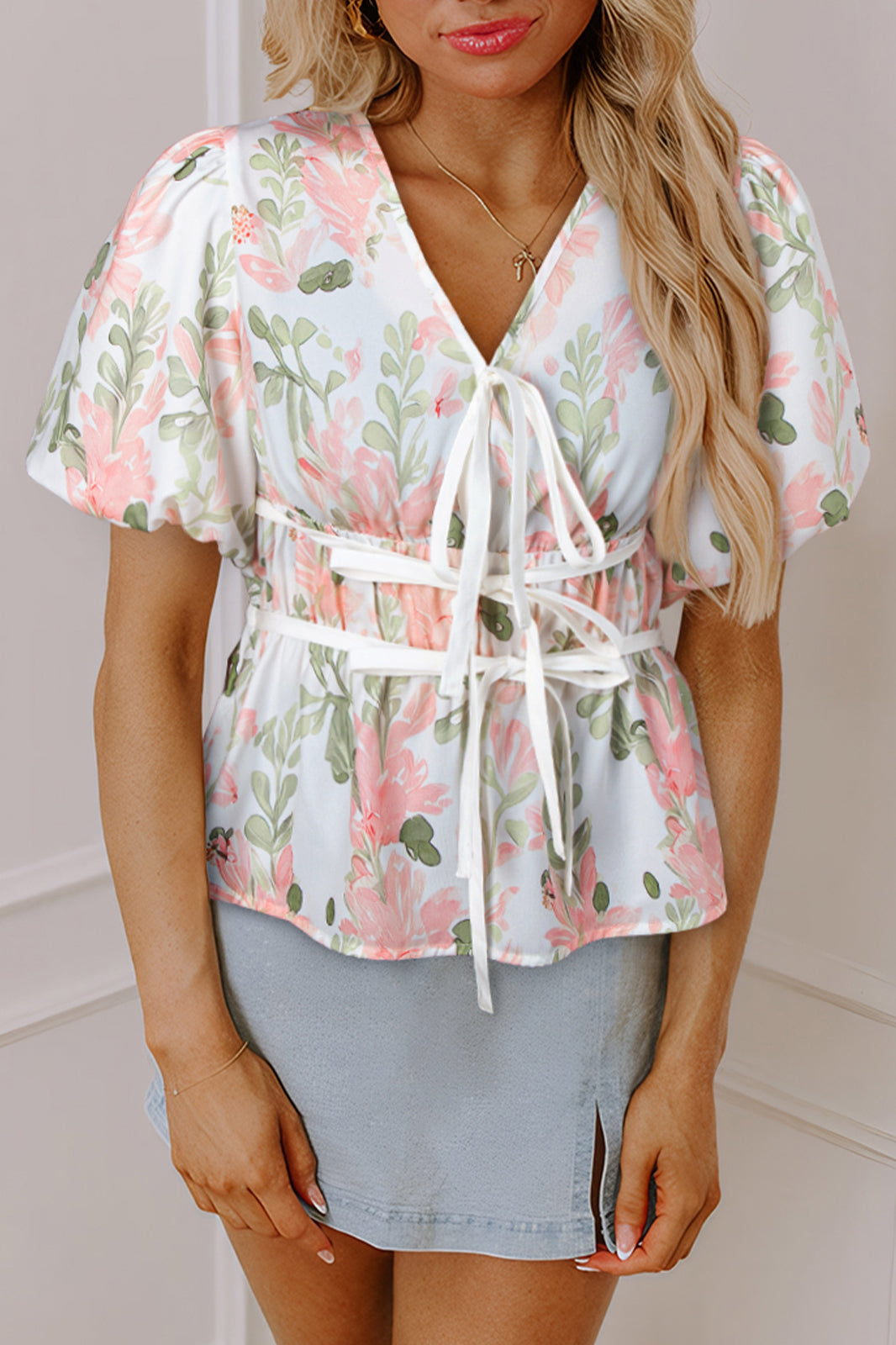 Pink Plus Size Floral Print Striped Detail Short Summer Dress