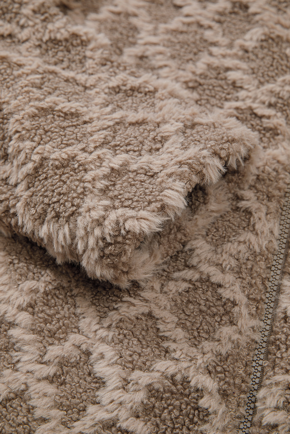 Chestnut Sherpa Rhombus Zip Up Side Pocket Hooded Jacket