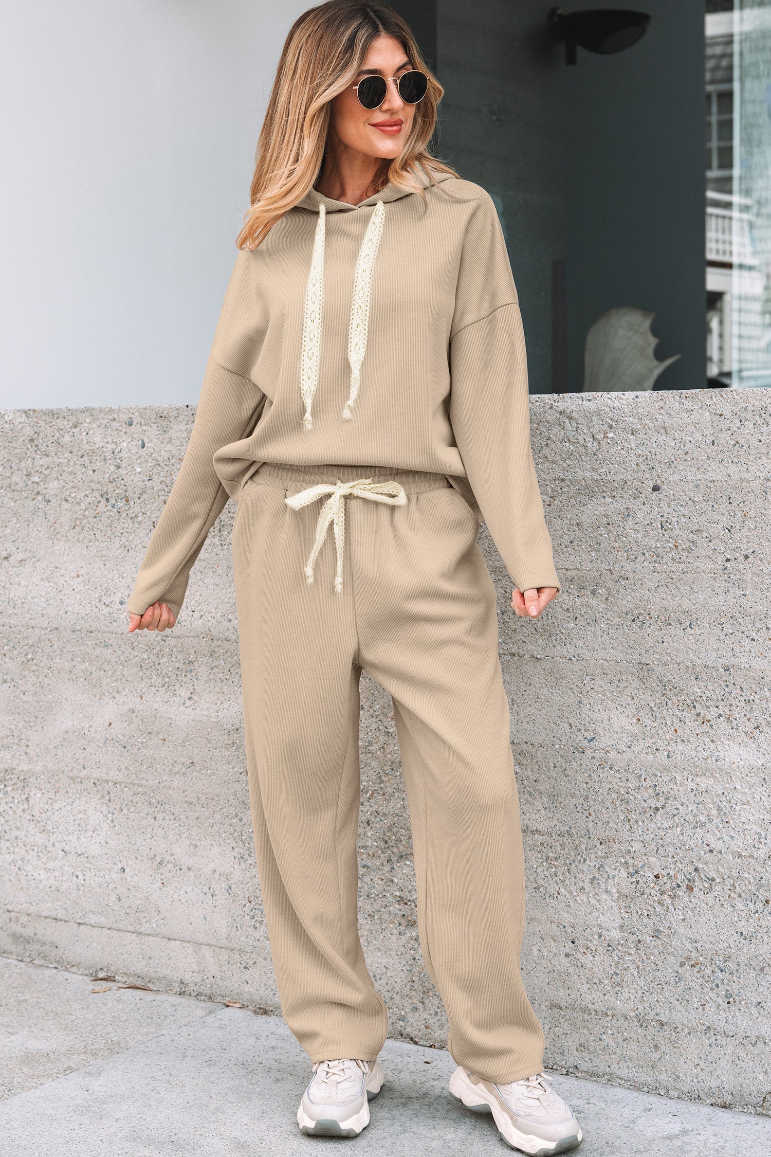 Gray Morn Corduroy Leopard Drawstring High Waist Trousers