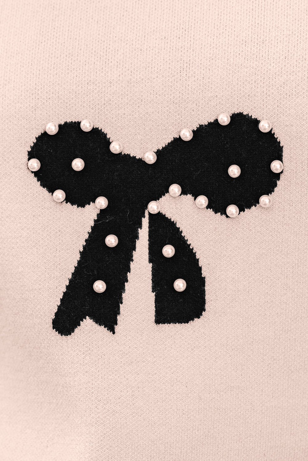 Bright Pink Pearl Embellished Bow Pattern Loose Sweater