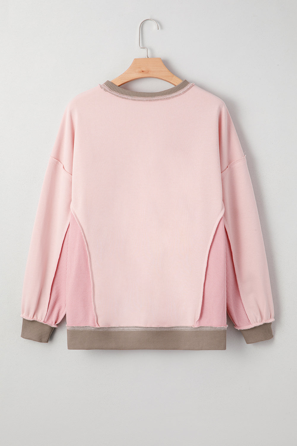 Light Pink Waffle Color Block Patchwork Sequin Christmas Light Bulb Loose Sweatshirt