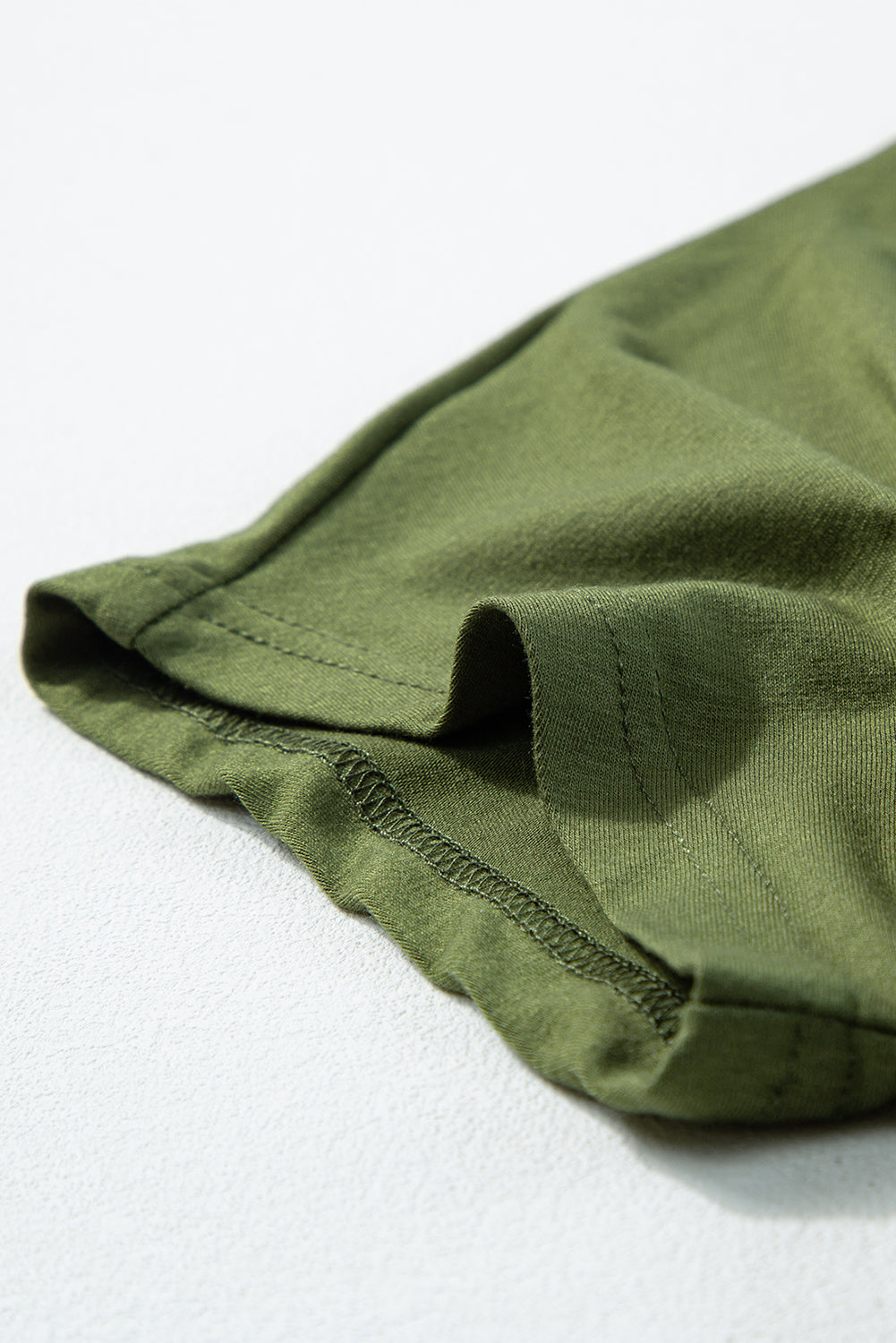 Fern Green Asymmetric Shoulder Color Block Twist Detail Loose Top