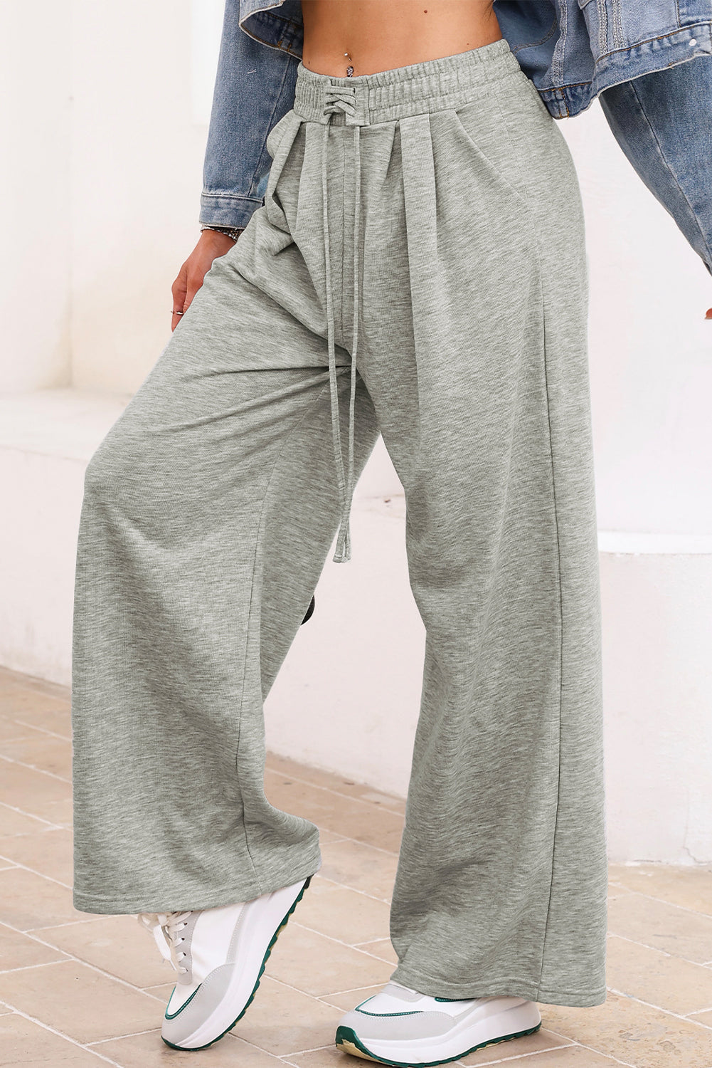 Burgundy Tied Elastic High Waist Pleated Detail Solid Sweatpants