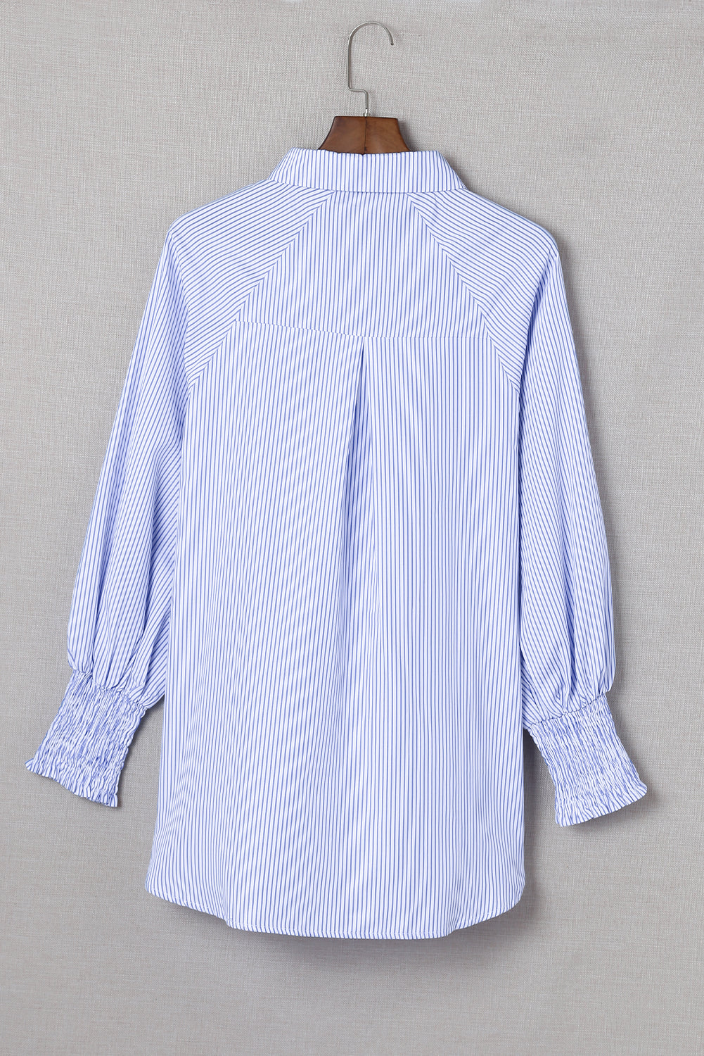 Red Stripe Smocked Cuffed Striped Boyfriend Shirt with Pocket