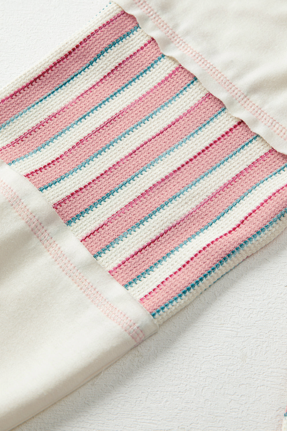 Khaki Stripe Stitched Detail Color Block Patchwork Oversized Pullover Top