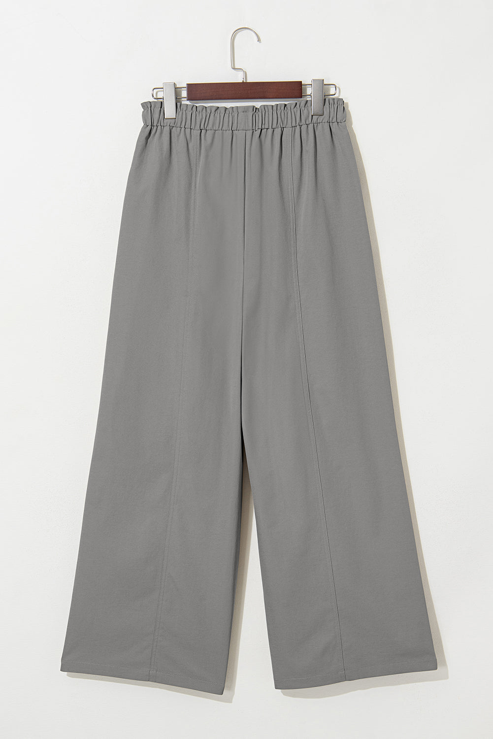 Gray Solid Color Drawstring Elastic Waist Casual Loose Pants