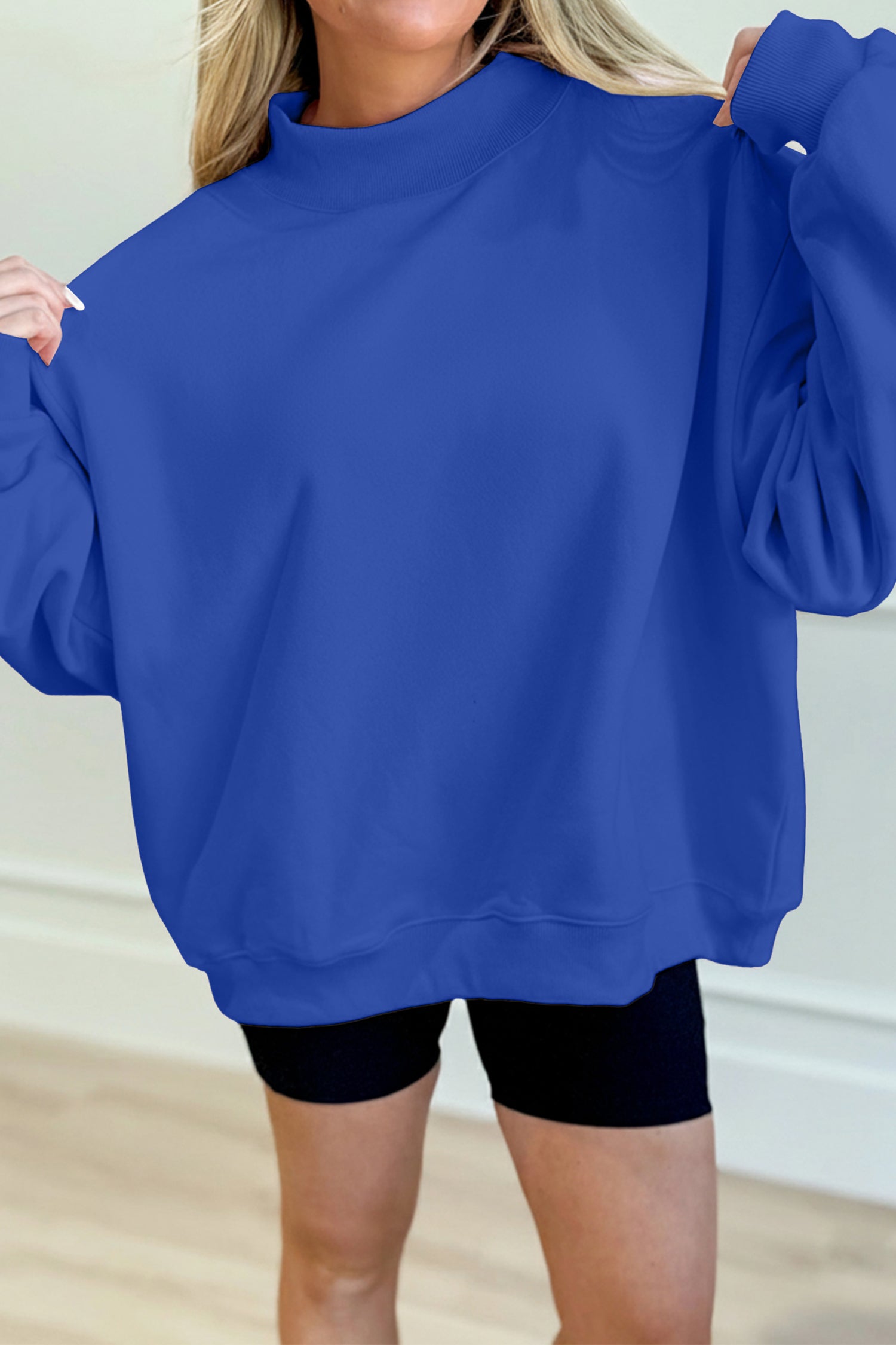 Bright Pink Oversize Blessed Embroidered Mock Neck Sweatshirt