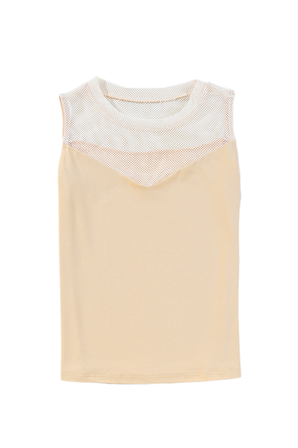 Oatmeal Solid Mesh Patchwork Crew Neck Tank Top