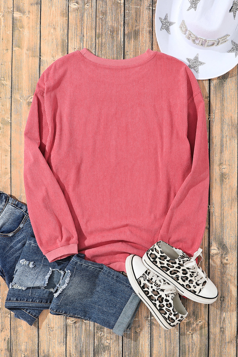 Grass Green Ribbed Corded Oversized Sweatshirt