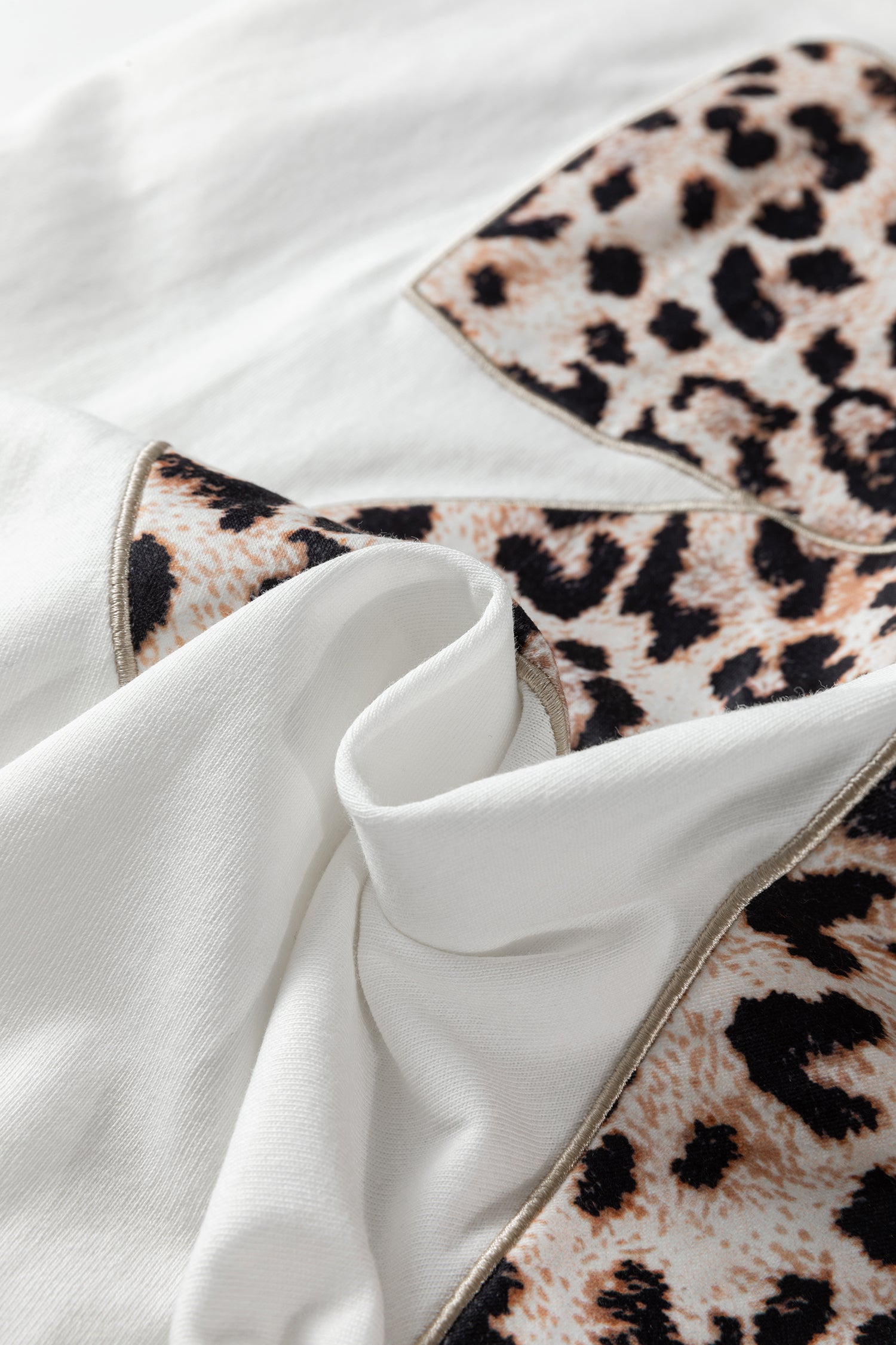 Pink Leopard Bow Embroidered Cotton Round Neck T Shirt